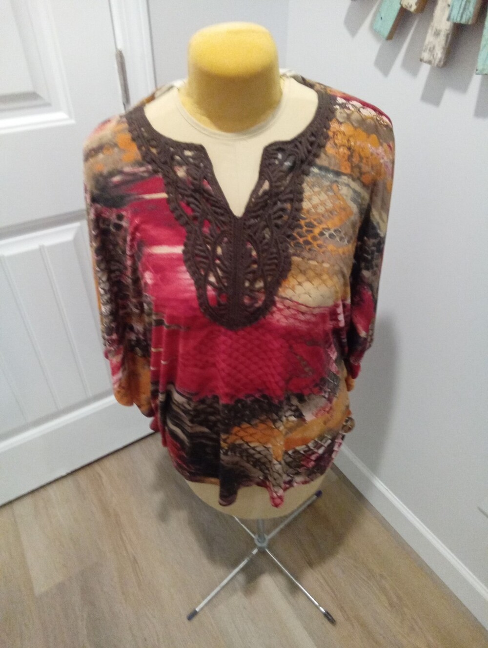 Links Plus Size 3X Snakeskin Print Brown, Red, Mustard Yellow Kimono Style Top